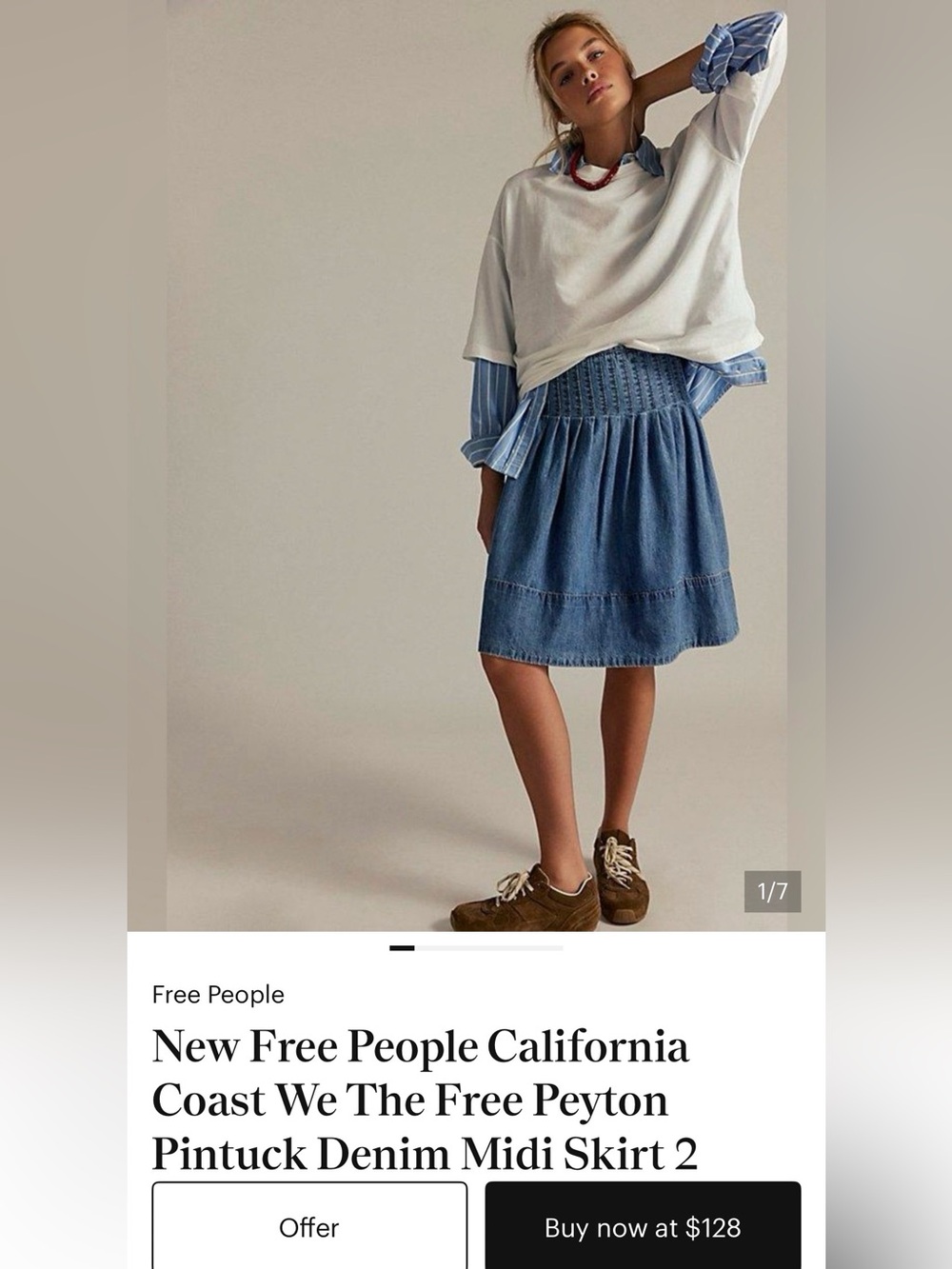 We The Free Denim Smocked A-Line Skirt in Medium Blue - Picture 9 of 9
